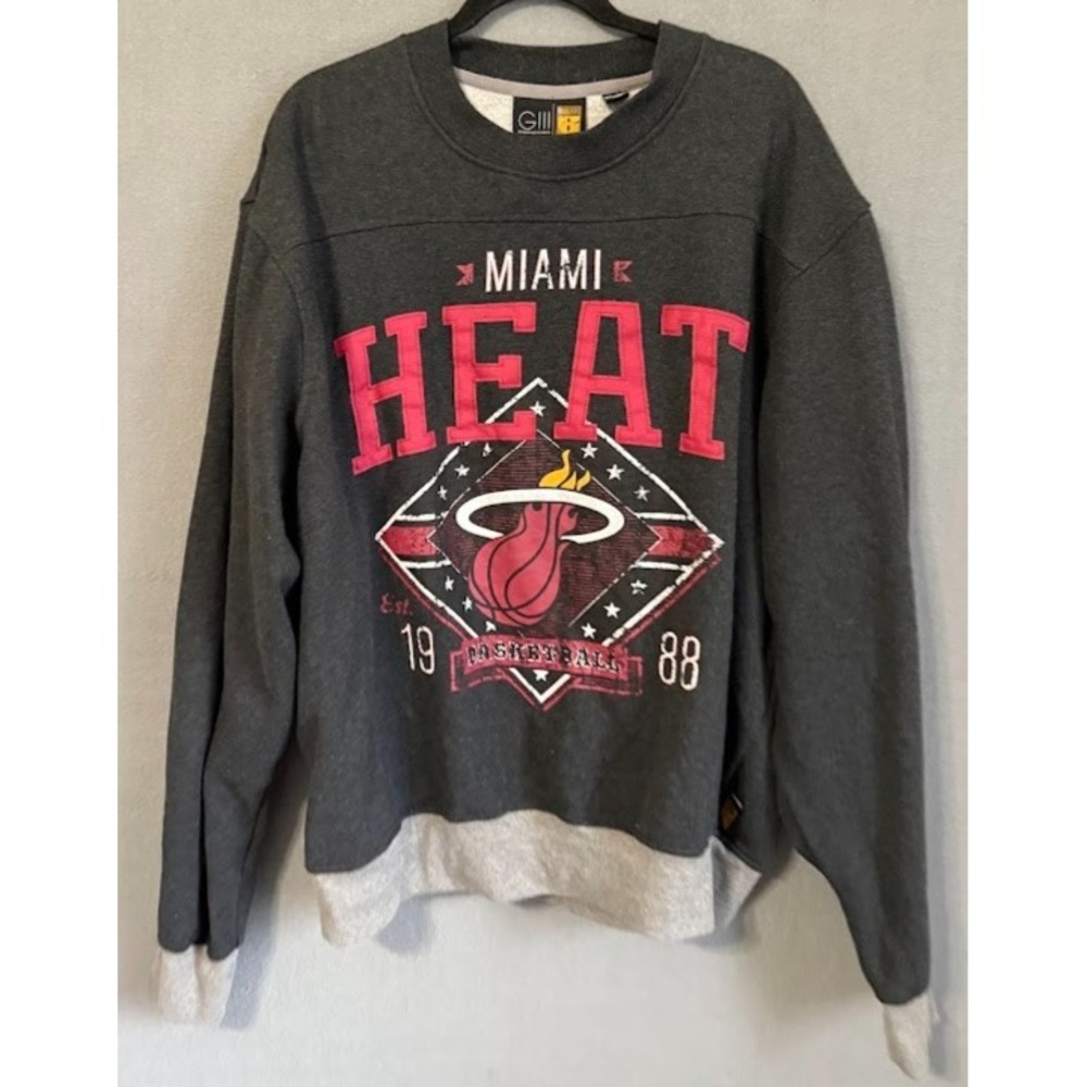 G-III Sports by Carl Banks‎ Miami Heat NBA Fleece Pullover Men 3XL Gray Logo